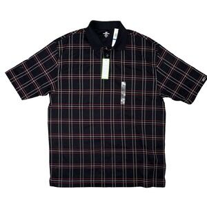 NEW Dockers Golf Men's Polo Shirt Size XL Black Plaid Collar Athleisure NWT